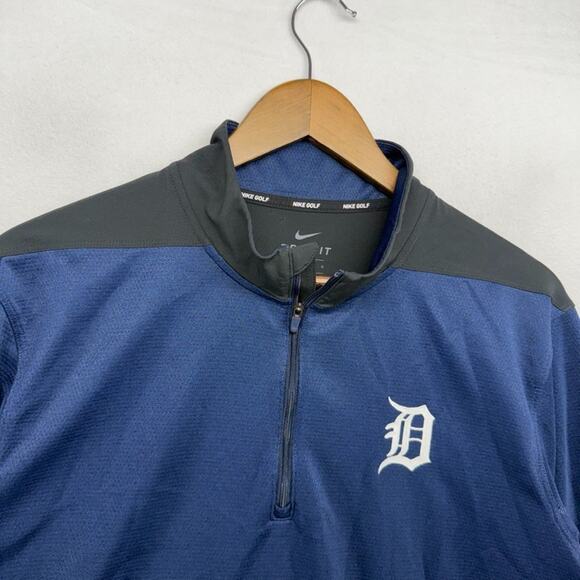 Detroit Tigers 1/4 Zip Pullover Mens Large Black Blue Nike Golf Embroidered Tech - Picture 4 of 10